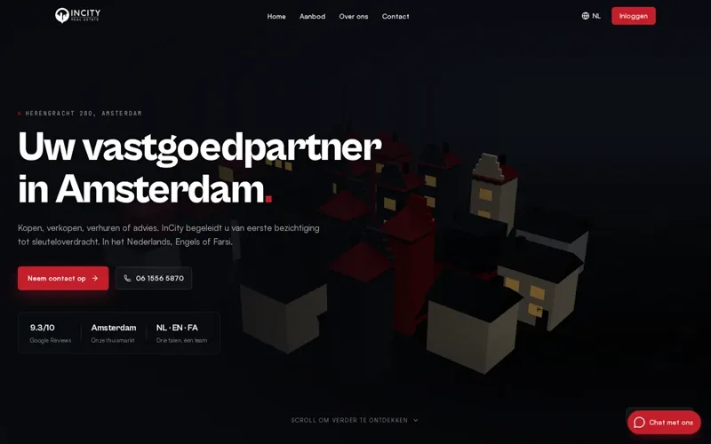 Screenshot van het InCity Real Estate platform