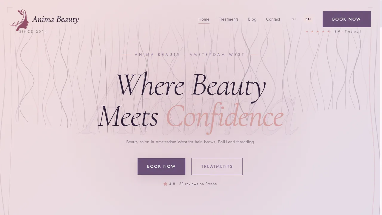 Screenshot van het boekings- en klantplatform van Anima Beauty